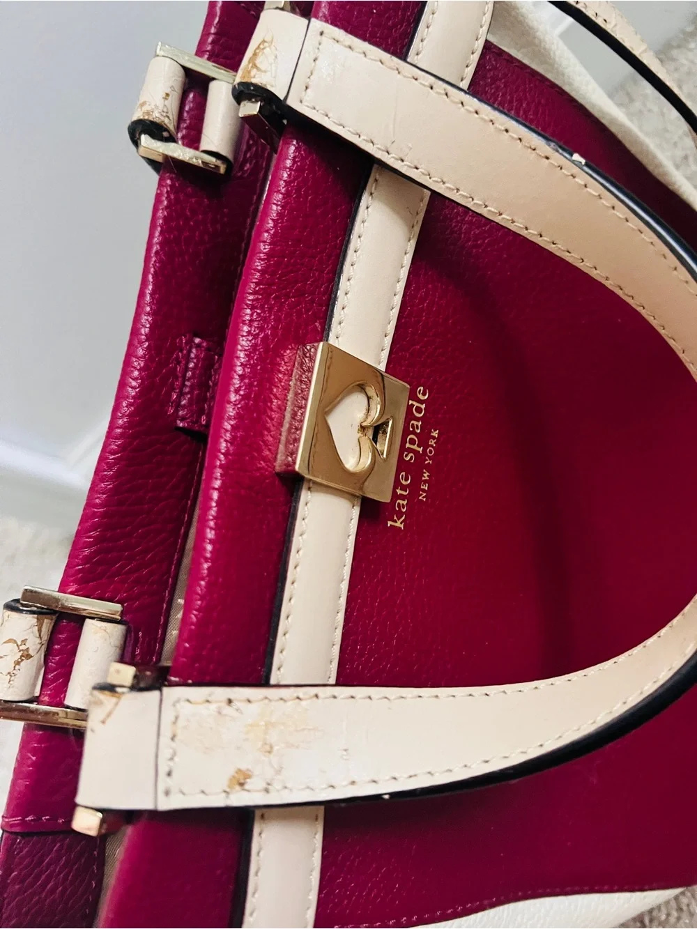 kate spade’s Leo Houston Two-Tone Burgundy and Cream Structured Satchel
